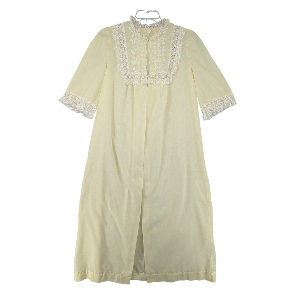 Med Vintage Pale Yellow Lace Embroidered Barbizon‎ Nightgown Robe Maxi